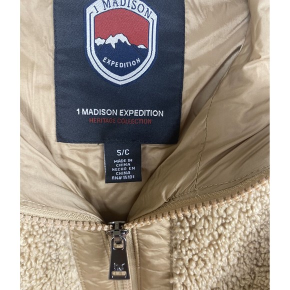 1 Madison Expedition Teddy Jacket Coat Women’s Medium Hooded Full Zip Tan - Picture 6 of 12